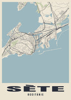 Street map poster of Sète, Occitanie