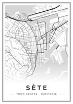 Street map poster of Sète town centre, Occitanie