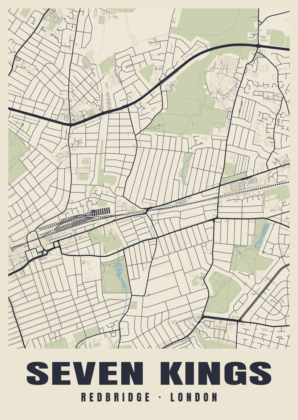 Heritage street map poster of Seven Kings, Redbridge, London