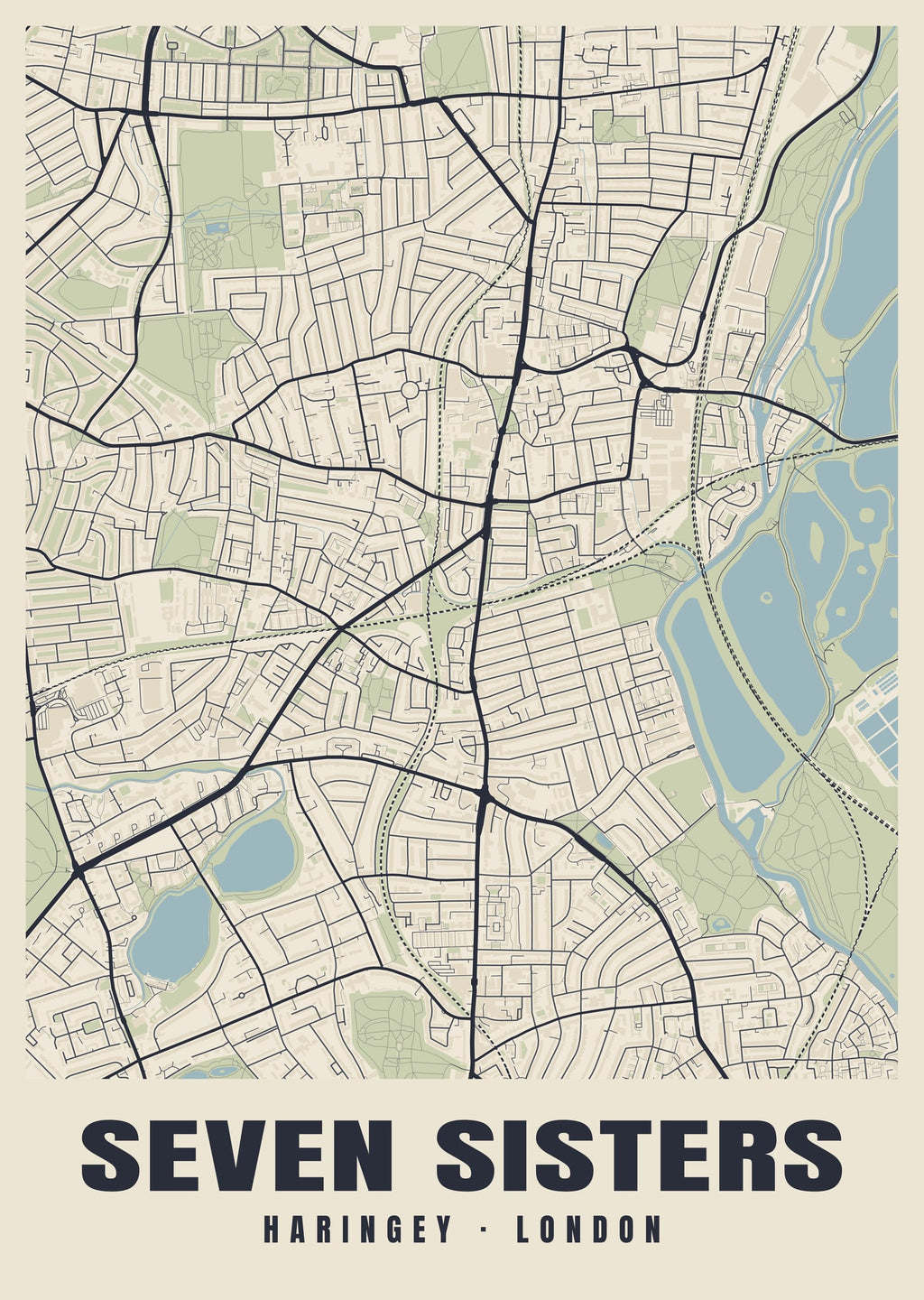 Heritage street map poster of Seven Sisters, Haringey, London