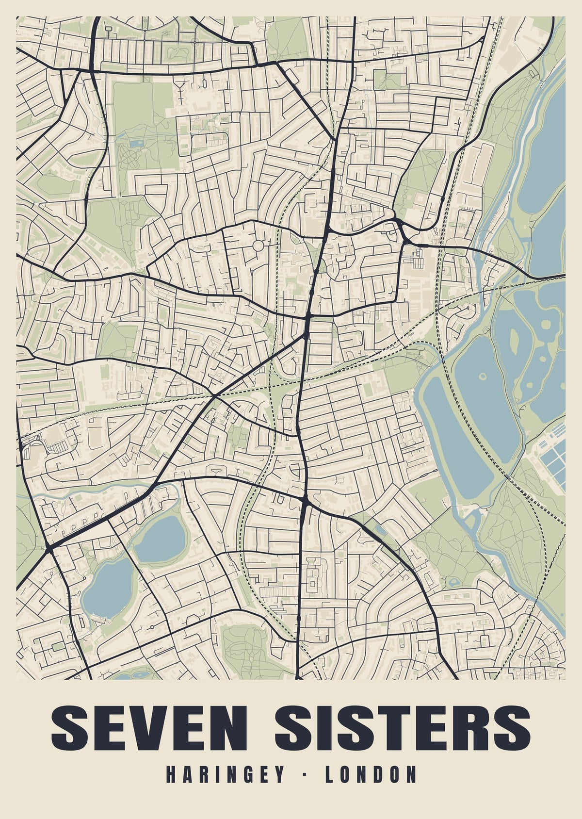 Heritage street map poster of Seven Sisters, Haringey, London