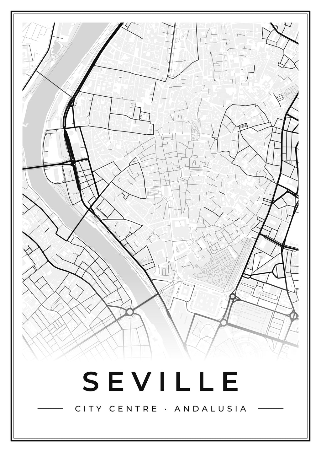 Street map poster of Seville city centre, Andalusia