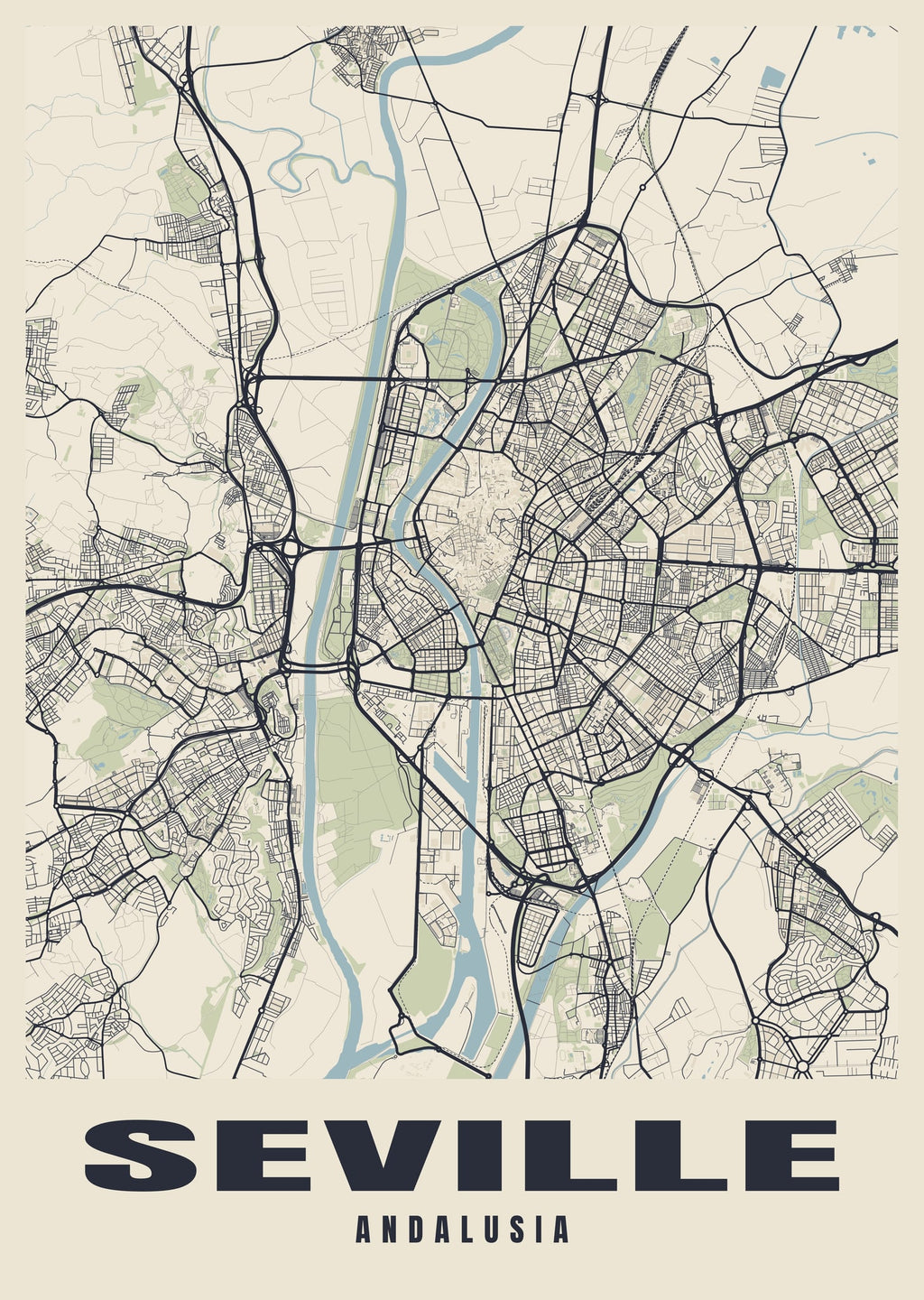 Street map poster of Seville, Andalusia