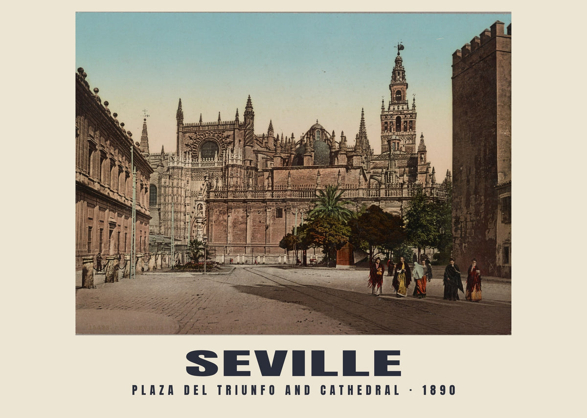 Plaza del Triunfo and Cathedral, Seville, 1890 heritage photograph