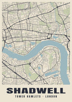 Heritage street map poster of Shadwell, Tower Hamlets, London