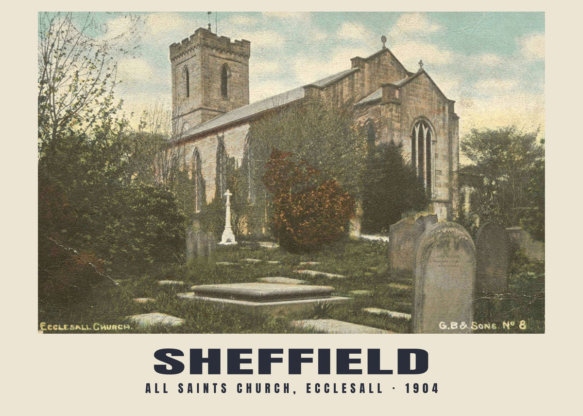 All Saints Church, Ecclesall, Sheffield — Historic photographic postcard print, 1904