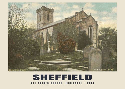 All Saints Church, Ecclesall, Sheffield — Historic photographic postcard print, 1904
