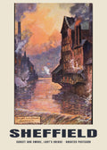 Sunset and Smoke, Lady’s Bridge, Sheffield — Historic illustrated postcard print, 20th century