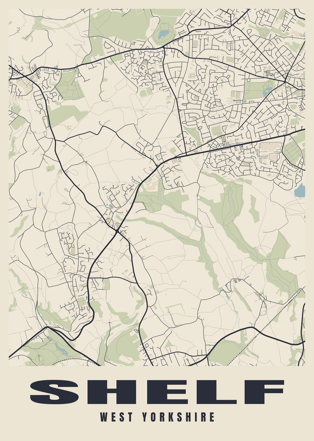 Street map poster of Shelf, West Yorkshire
