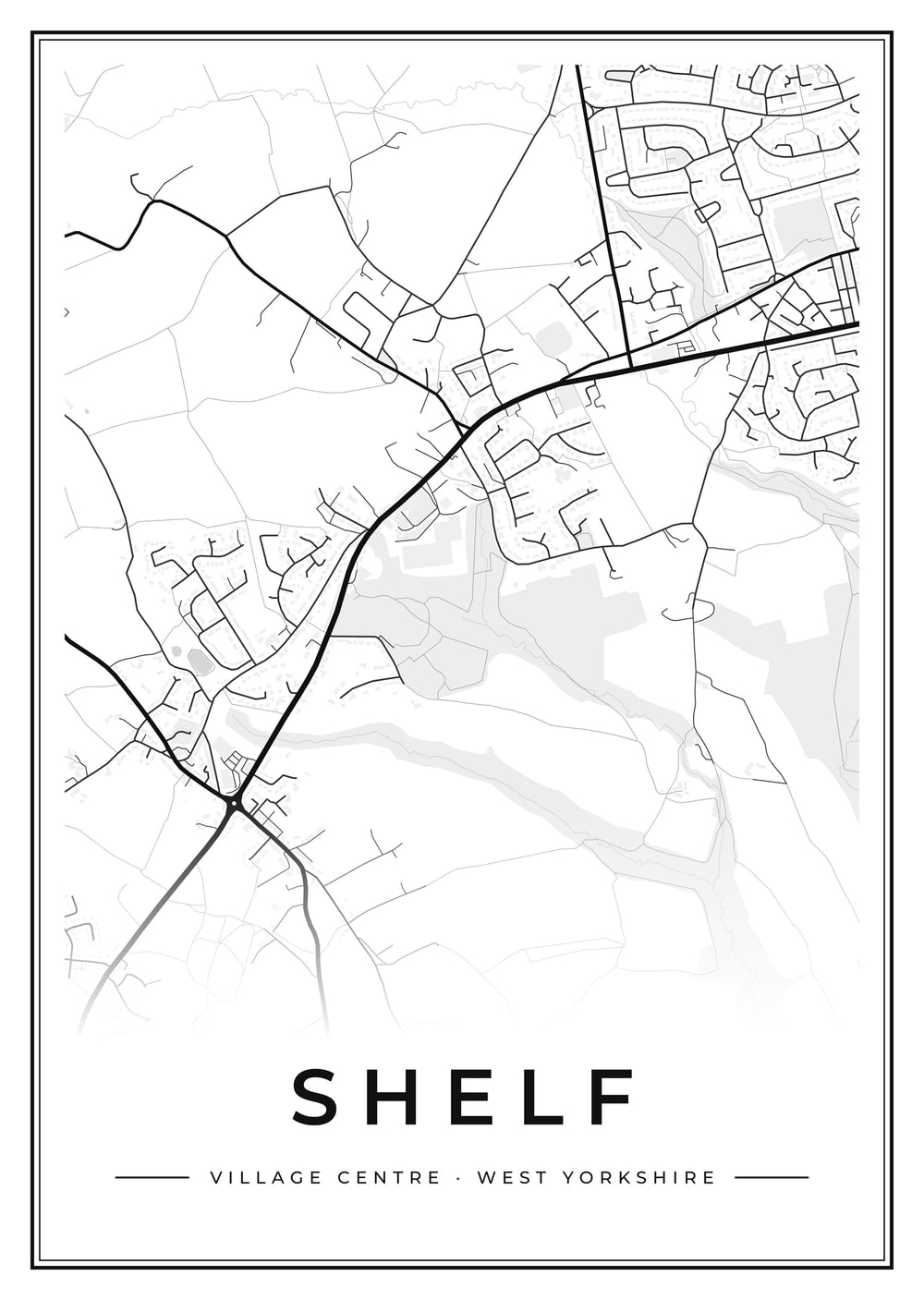 Shelf Village Centre Street Map Poster