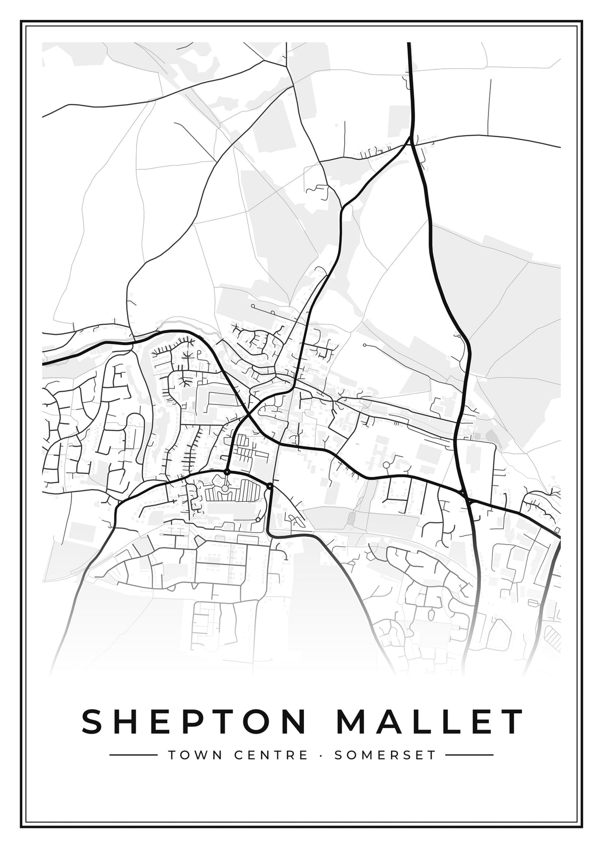 Street map poster of Shepton Mallet town centre, Somerset