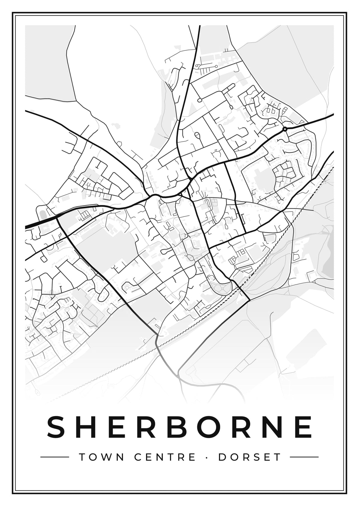Street map poster of Sherborne town centre, Dorset
