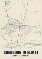 Street map poster of Sherburn in Elmet, North Yorkshire