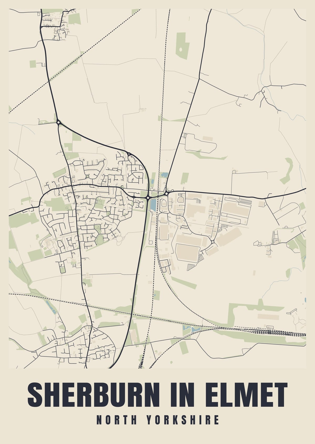 Street map poster of Sherburn in Elmet, North Yorkshire