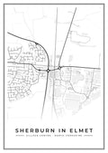 Street map poster of Sherburn in Elmet village centre, North Yorkshire