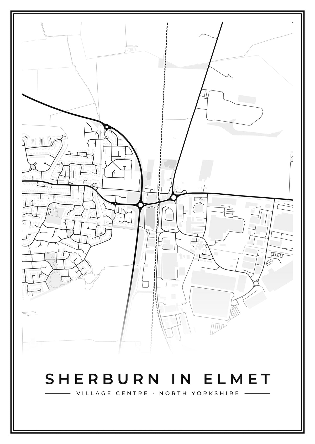 Street map poster of Sherburn in Elmet village centre, North Yorkshire