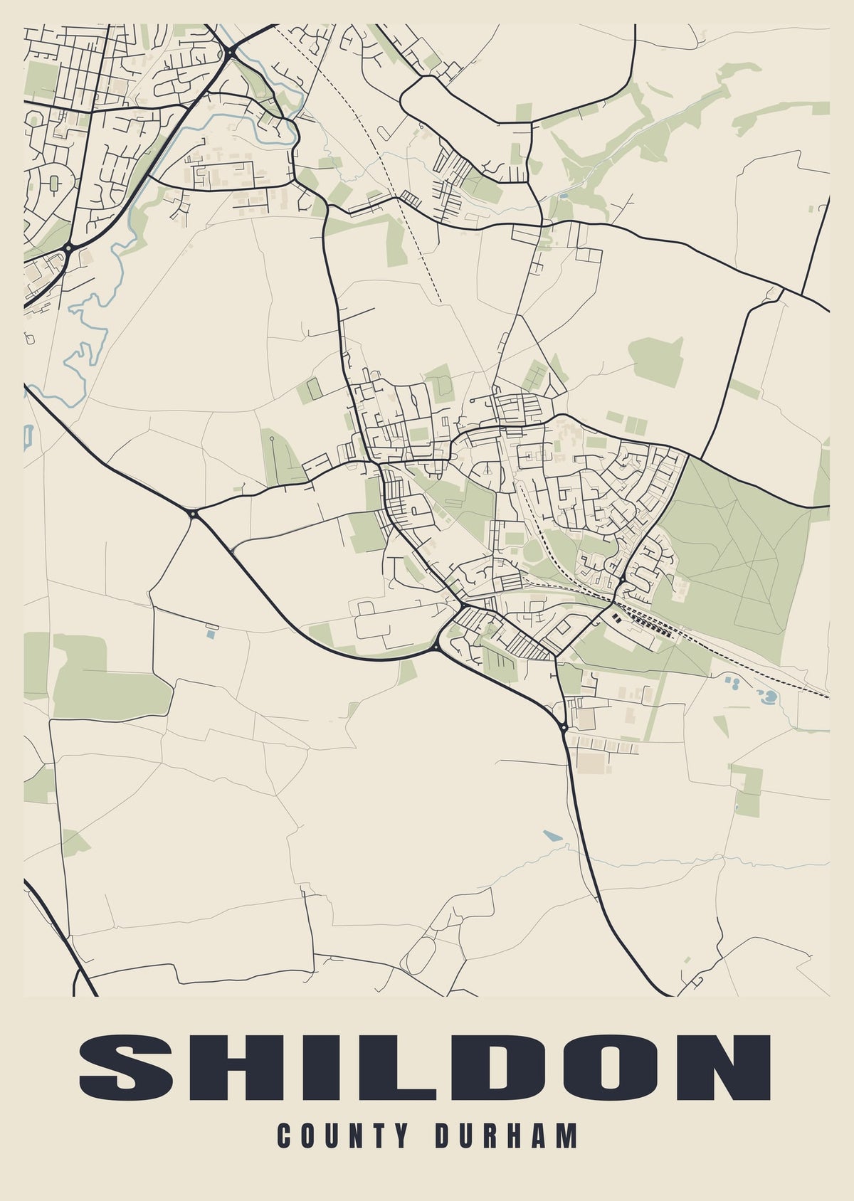 Street map poster of Shildon, County Durham