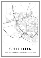 Street map poster of Shildon town centre, County Durham