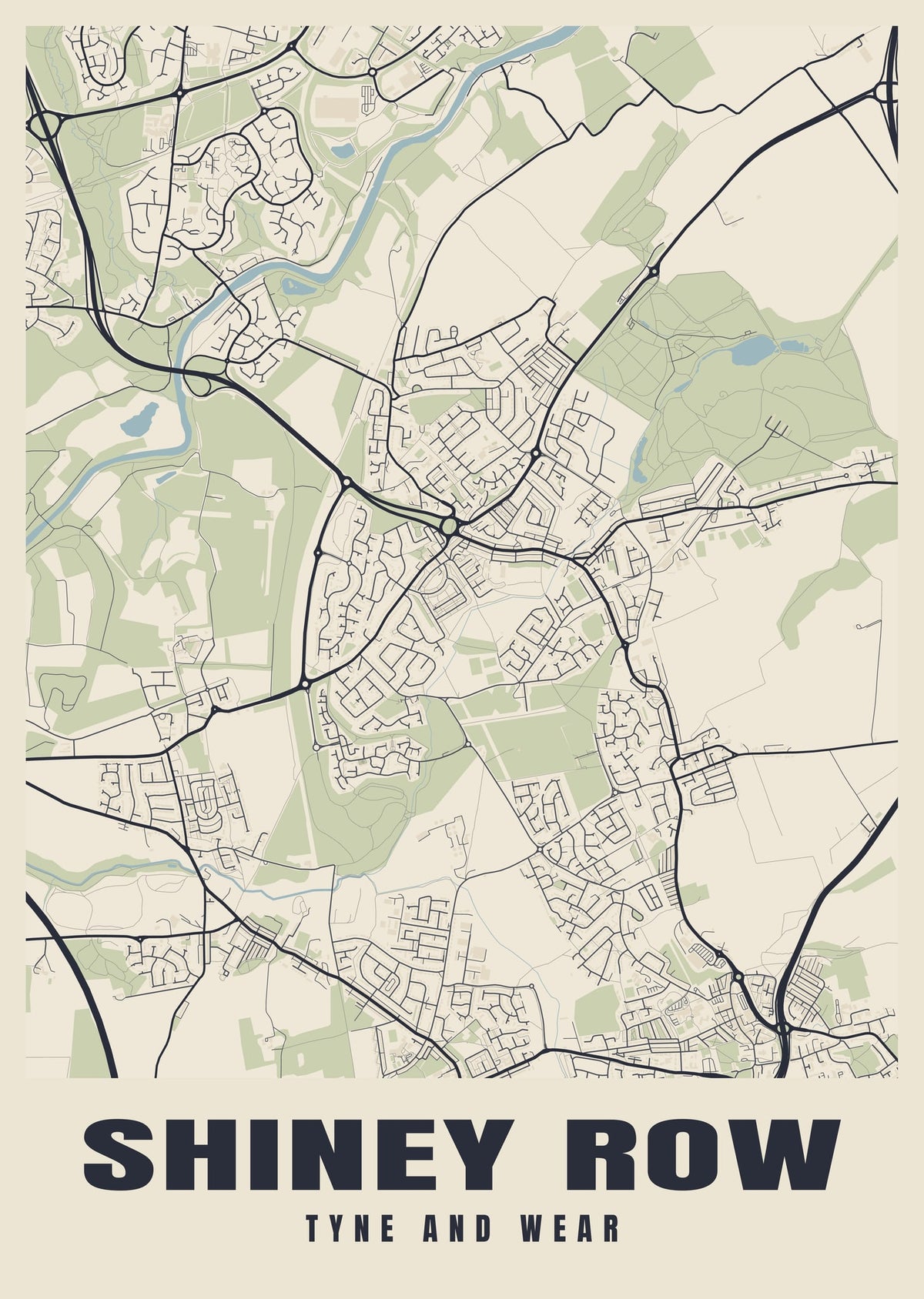 Street map poster of Shiney Row, Tyne and Wear