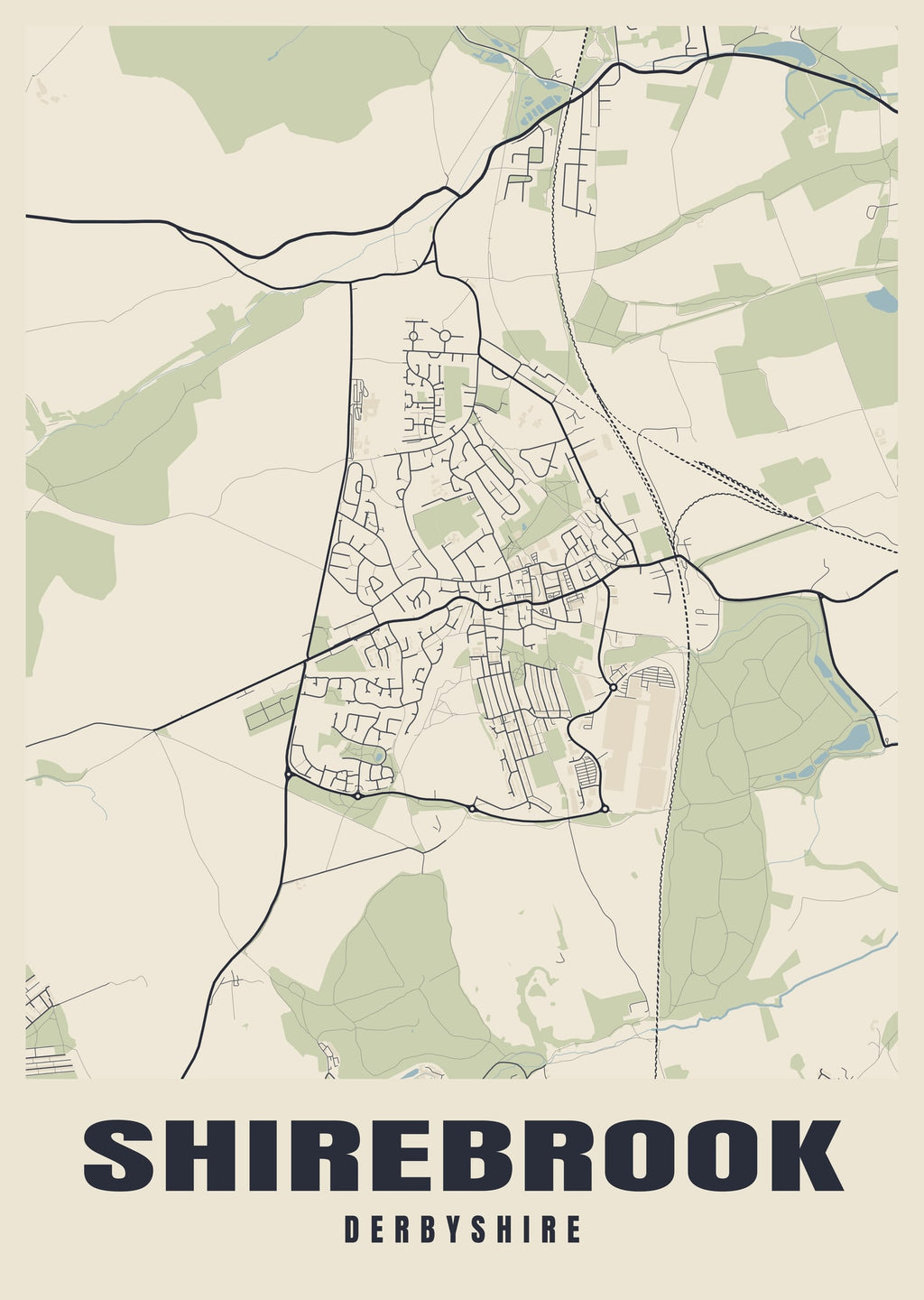 Street map poster of Shirebrook, Derbyshire
