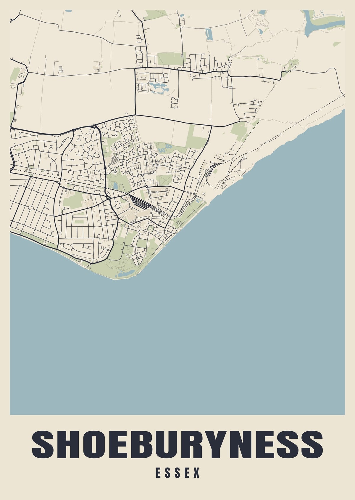 Street map poster of Shoeburyness, Essex