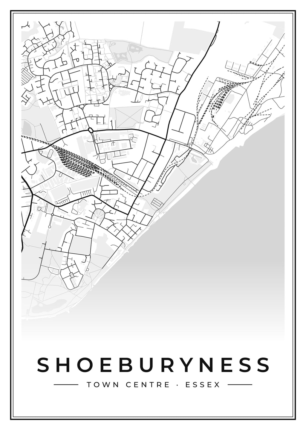 Street map poster of Shoeburyness town centre, Essex