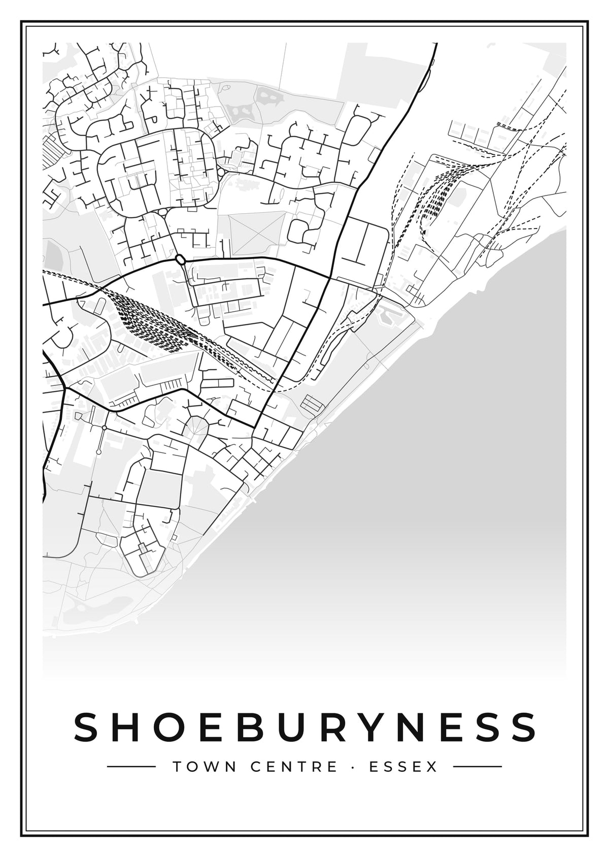 Street map poster of Shoeburyness town centre, Essex