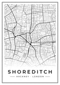 Street map poster of Shoreditch, Hackney, London