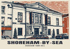 Shoreham Town Hall, Shoreham-by-Sea poster, Linocut style
