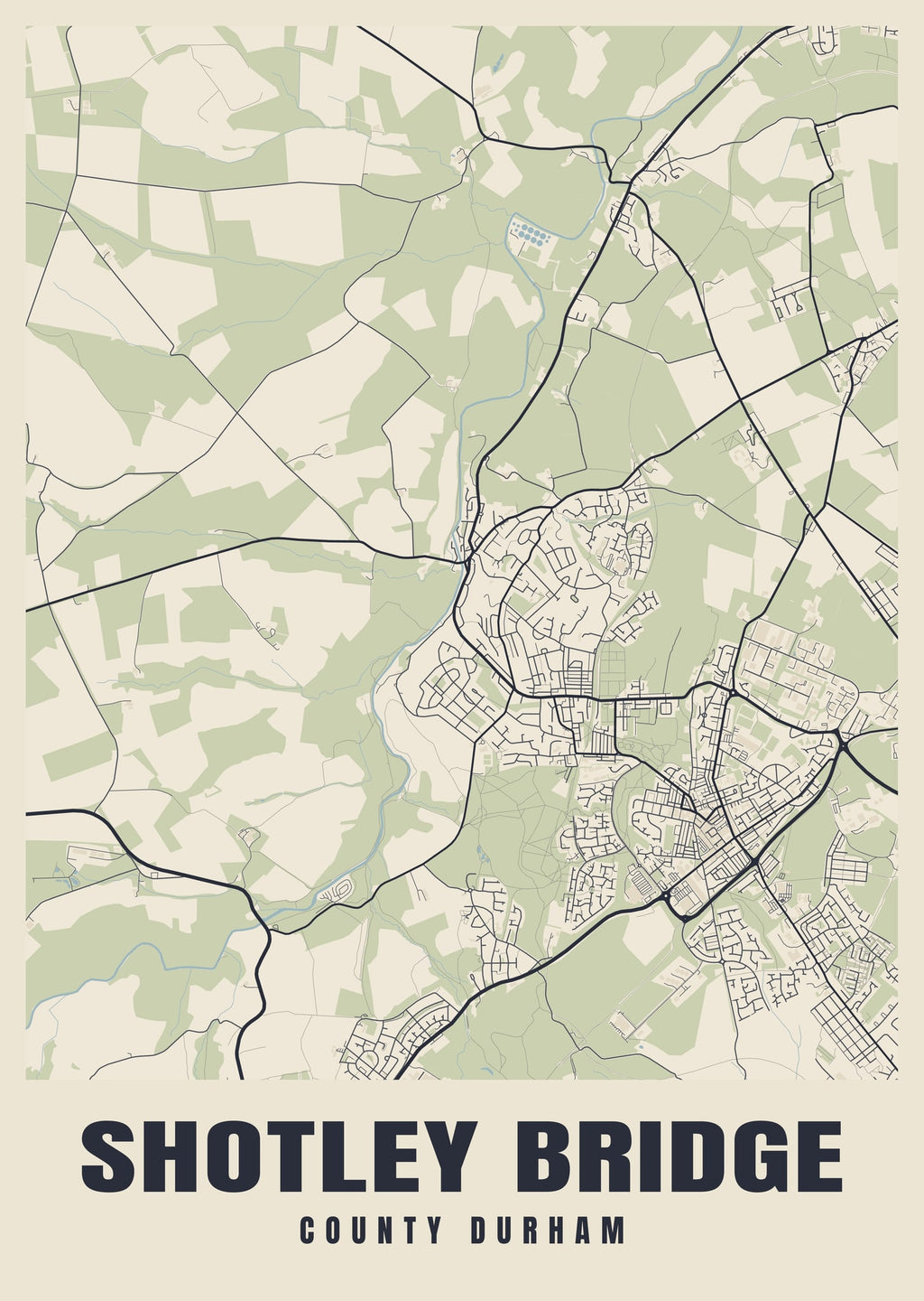 Street map poster of Shotley Bridge, County Durham