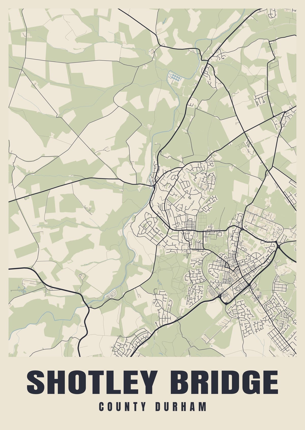 Street map poster of Shotley Bridge, County Durham