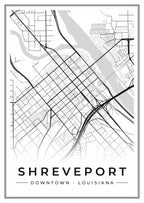 Street map poster of downtown Shreveport, Louisiana