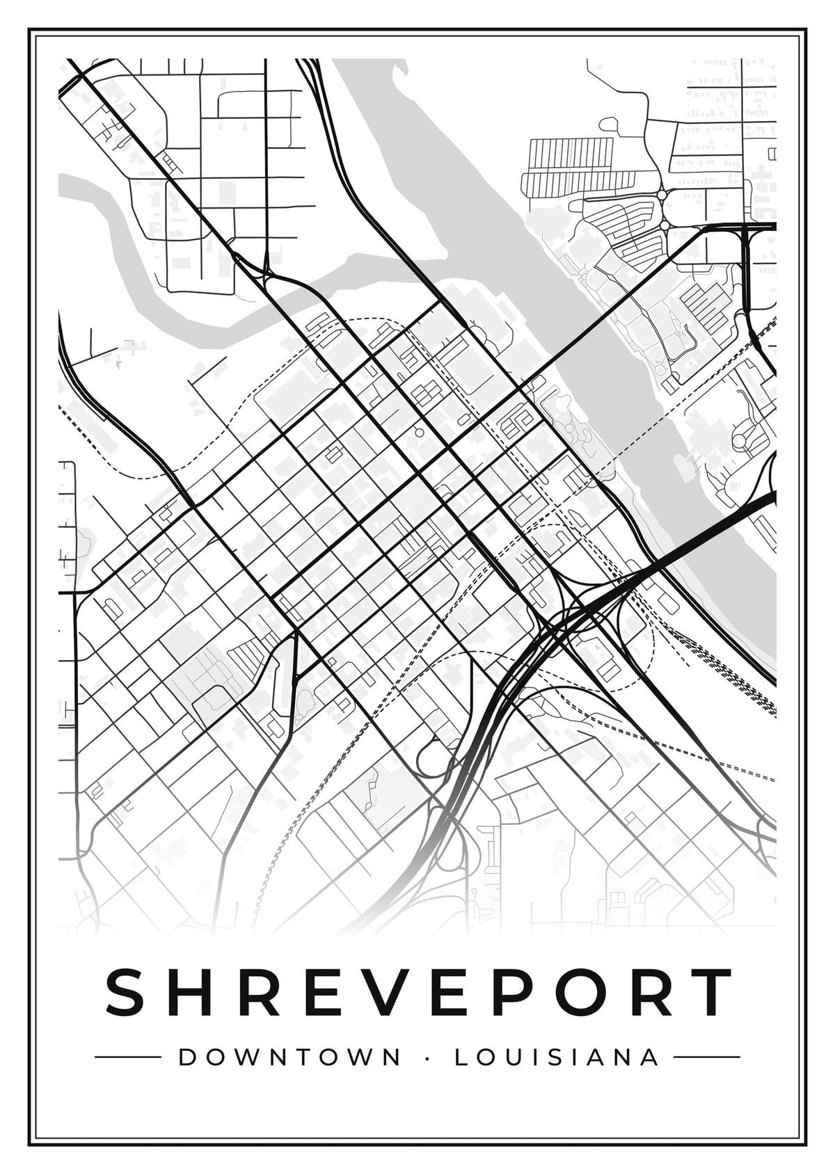 Street map poster of downtown Shreveport, Louisiana