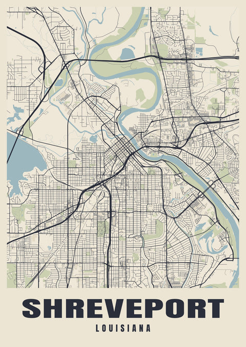 Shreveport Street Map Poster