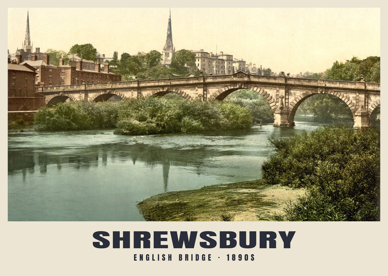 English Bridge, Shrewsbury, c. 1890–1900 Heritage Print