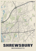 Street map poster of Shrewsbury, Massachusetts