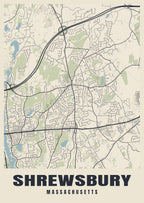 Street map poster of Shrewsbury, Massachusetts