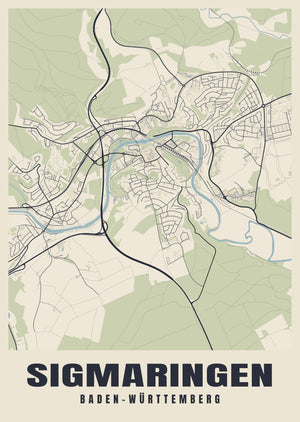 Sigmaringen Street Map Poster