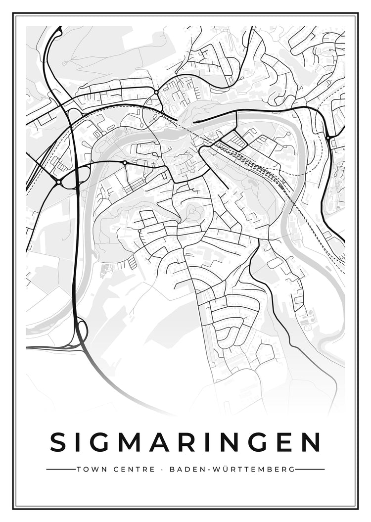 Sigmaringen Town Centre Street Map Poster