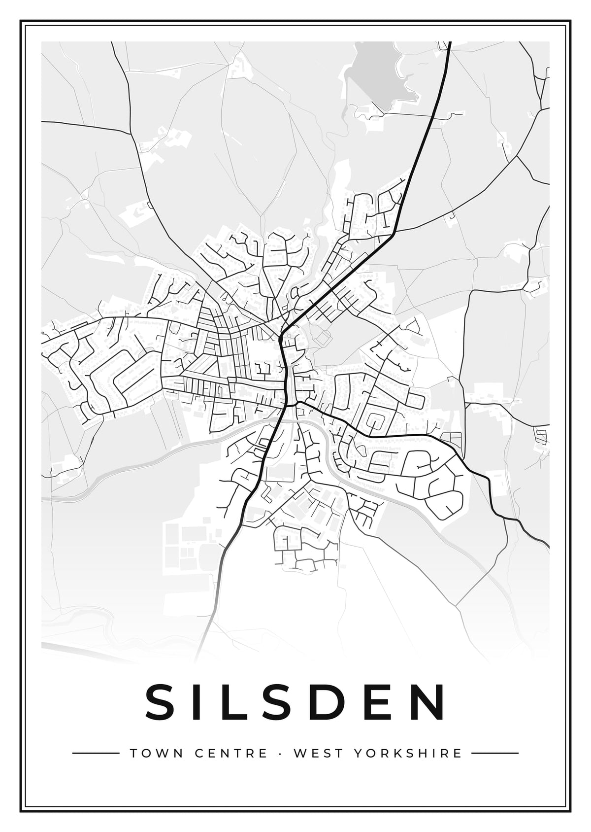 Street map poster of Silsden town centre, West Yorkshire