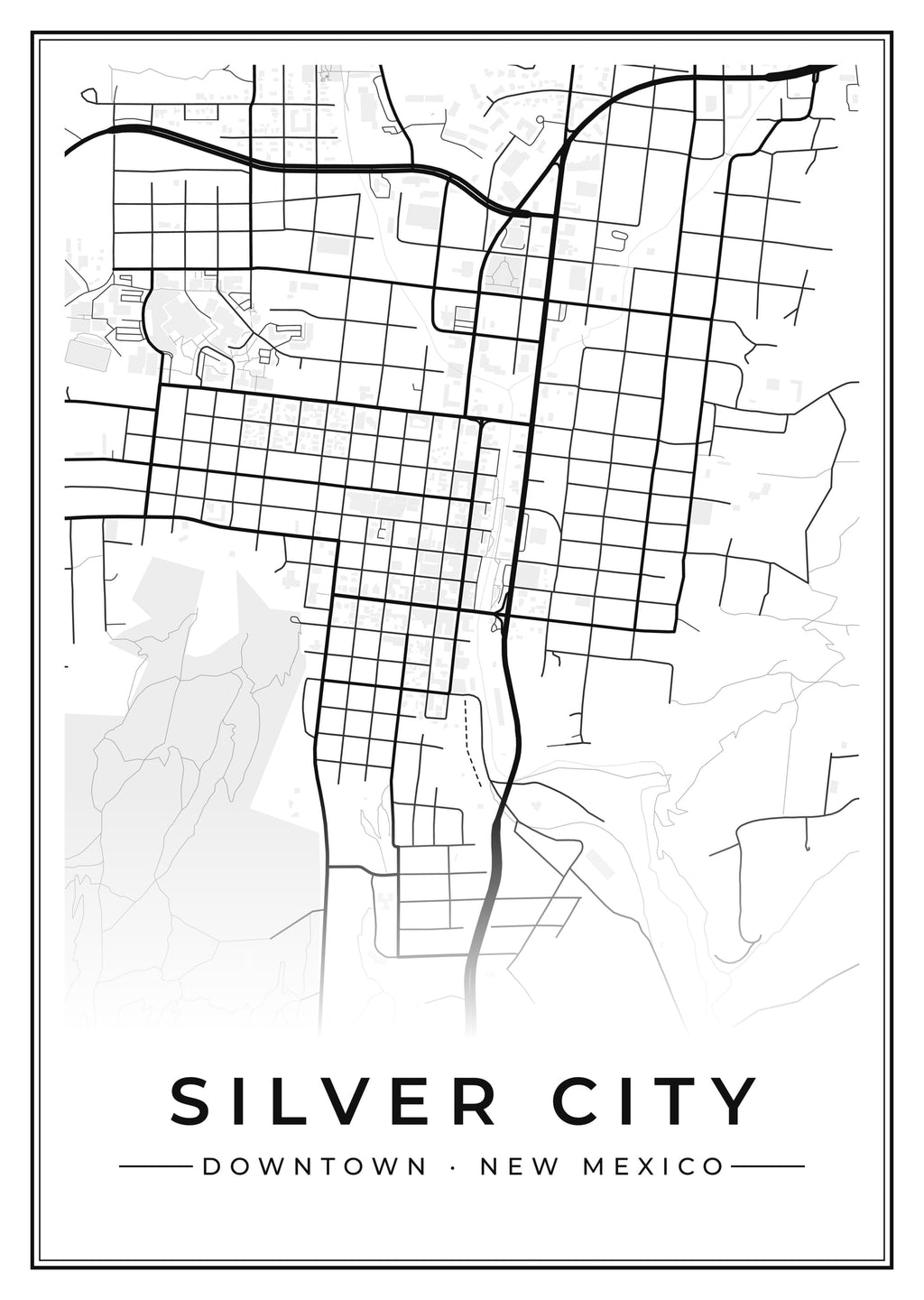 Street map poster of downtown Silver City, New Mexico