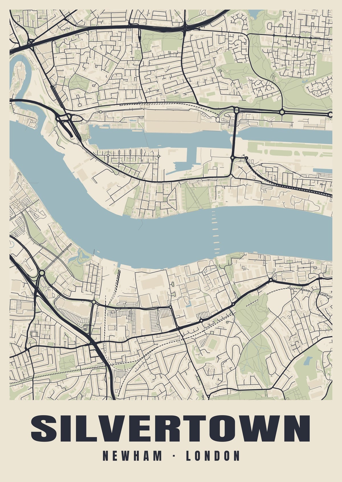 Heritage street map poster of Silvertown, Newham, London