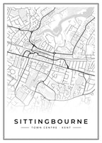 Street map poster of Sittingbourne town centre, Kent
