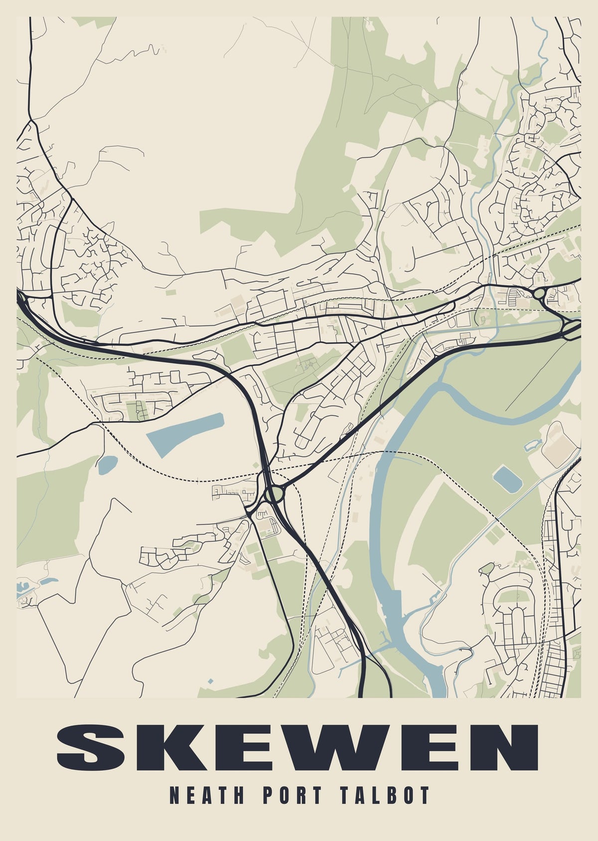 Street map poster of Skewen, Neath Port Talbot