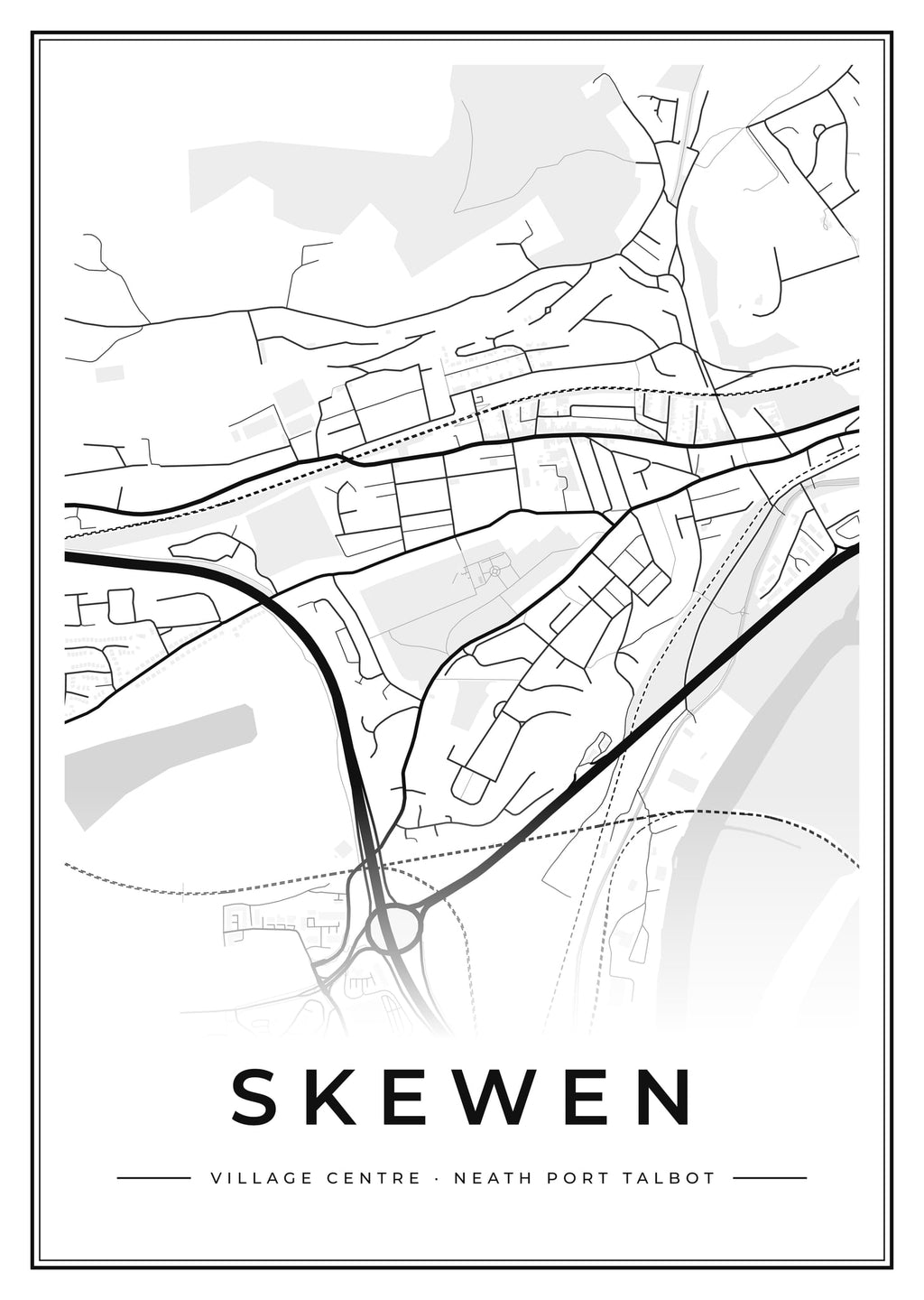 Street map poster of Skewen village centre, Neath Port Talbot