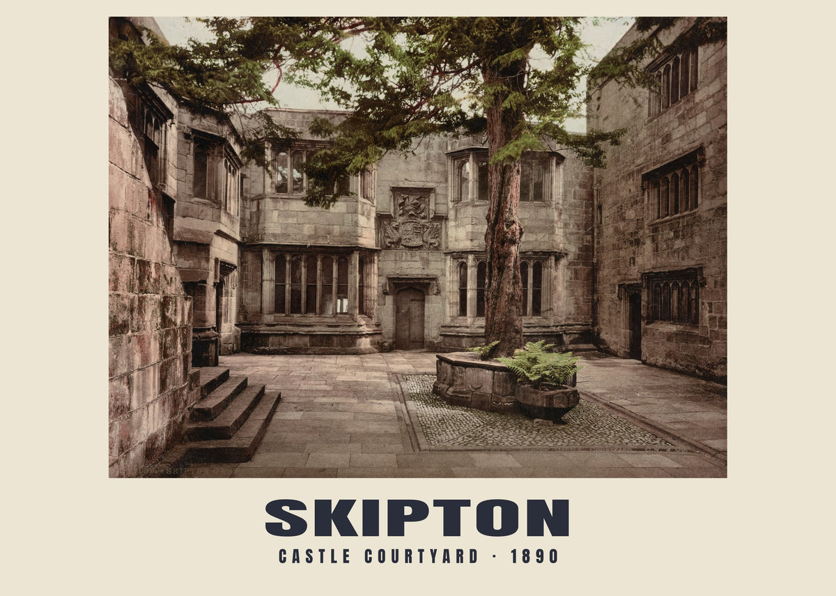 Castle Courtyard, Skipton — Vintage photochrom print, 1890