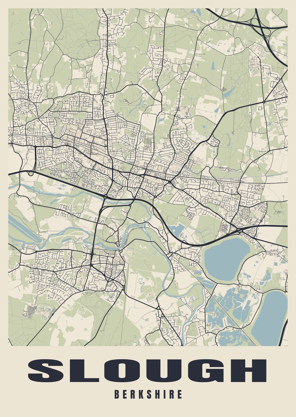 Street map poster of Slough, Berkshire