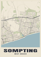 Street map poster of Sompting, West Sussex