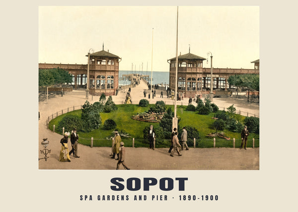 Spa gardens and pier, Sopot — 1890–1900 · Vintage photochrom print