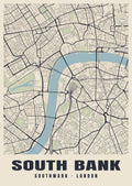 Heritage street map poster of South Bank, Southwark, London